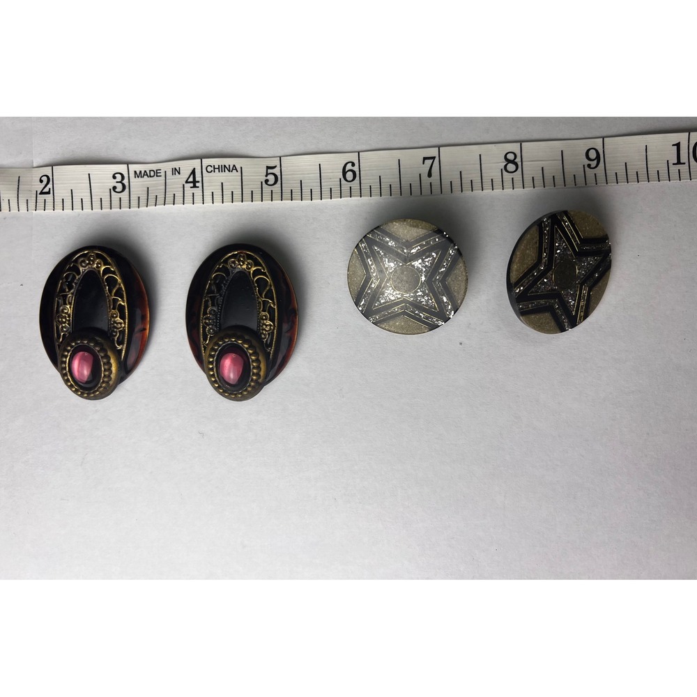 Vintage Clip On Earrings Lot Art Deco‎ Style Gemstone Starburst Designer Retro